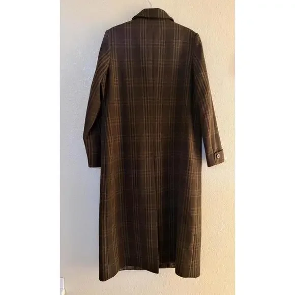 New Lauren Ralph Lauren Longline Plaid Wool Blend Reefer Coat Brown Plaid Sz 12 - Picture 6 of 11
